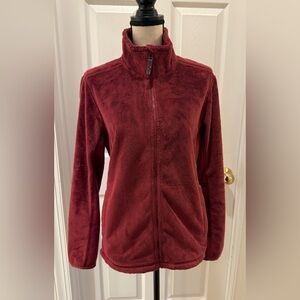 L.L.Bean Fleece Jacket Regular Full Zip Micro Sherpa Burgundy Crimson Soft S EUC
